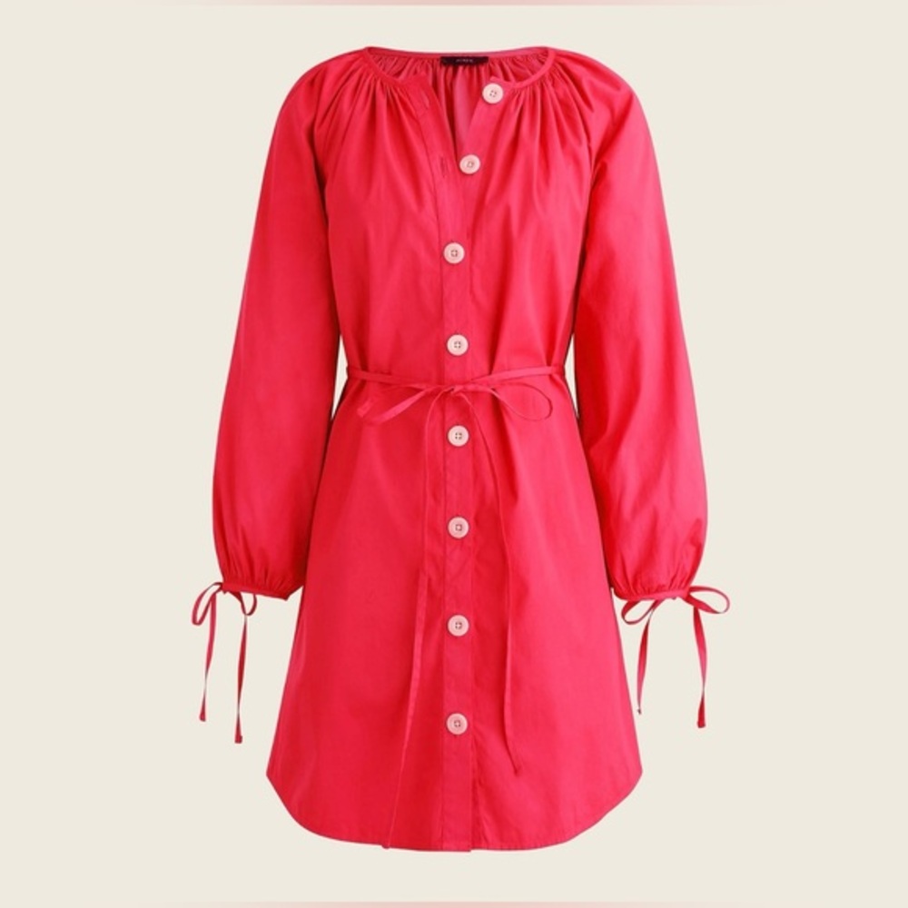 J. Crew Tie-Sleeve Button-Front Dress in Cotton Poplin
